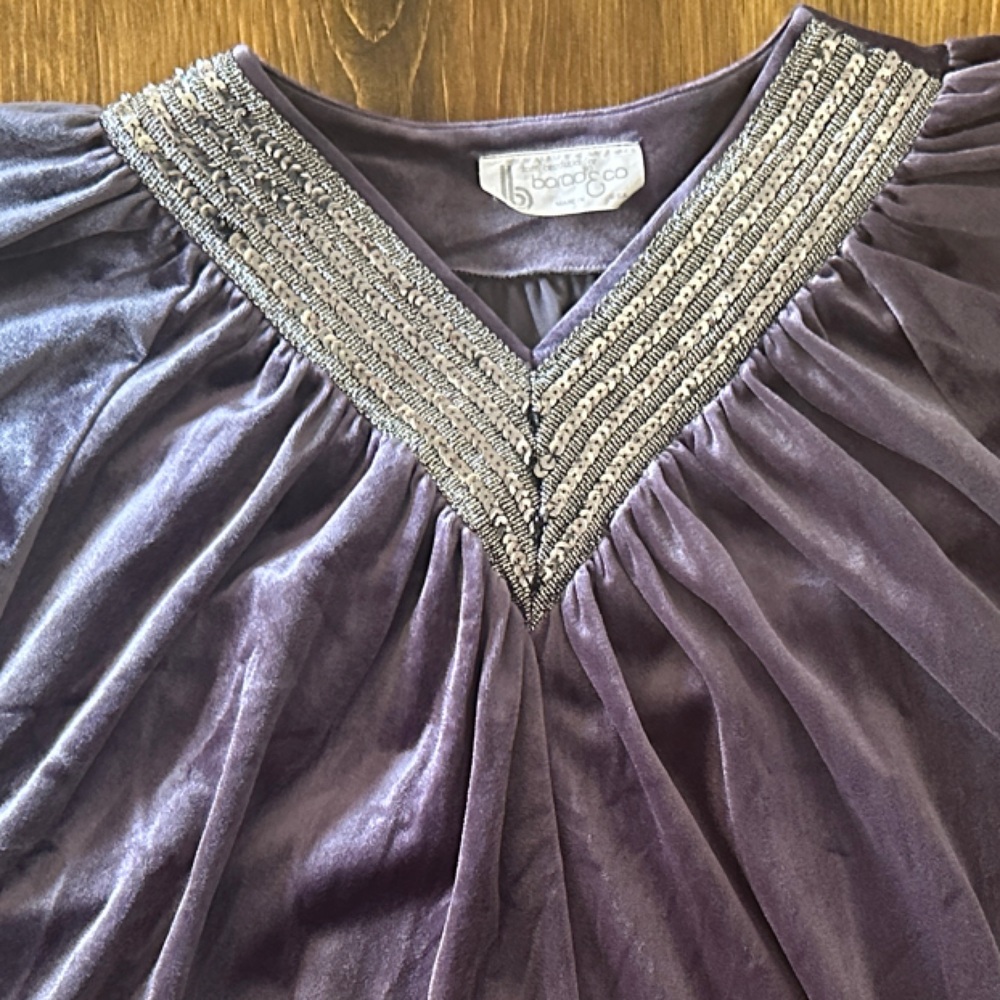 Vintage Charcoal Plum Velvet Kaftan ✨ Beaded Boho Witchy S/M - Picture 6 of 14